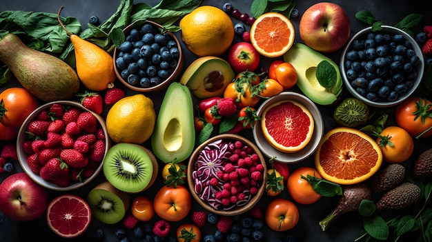 Dieta a base vegetale Cibo vegano Frutta vegetariana insalata pasto diventa vegano AI generativa
