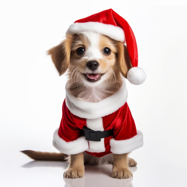 Diffondi l'allegria natalizia con questo adorabile cane vestito da Babbo Natale. IA generativa