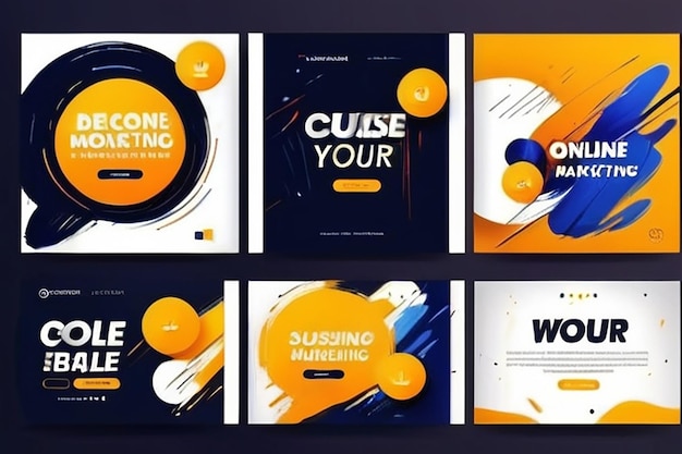 Digital business marketing Social media post banner design template collection con pennellata illustrazione vettoriale modificabile
