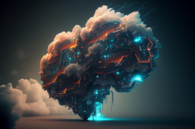 Digital Cloud Brain Big Data Digital Cloud Abstract Intelligenza Artificiale Illustrazione AI generativa