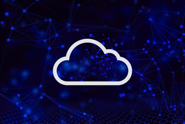 digital composite image of illuminated lights with connecting dots and cloud storage symbol