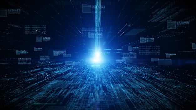 digital cyberspace with particles and digital data network connections