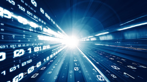 digital data flow on road in concept of cyber global communication and coding with graphic creating vision of fast speed transfer to show agile digital transformation  disruptive innovation