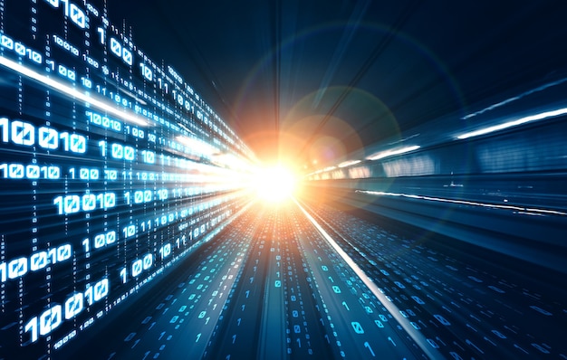 digital data flow on road with motion blur to create vision of fast speed transfer