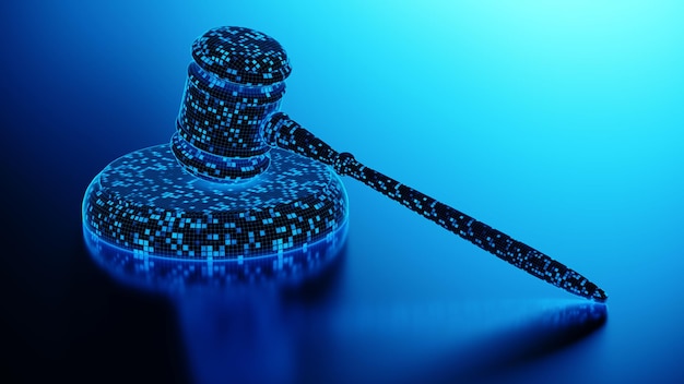 Digital Gavel Mallet of Justice Law Legal System Concetto di criminalità