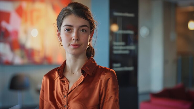 Digital influencer woman posing a portrait on social media with soft and natural makeup