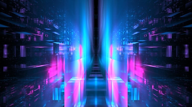 Digital interior building Hi tech Abstract data center server tonel Business technology offuscata geometrica poligonale cyberpunk digitale spazio colore luce rendering 3D