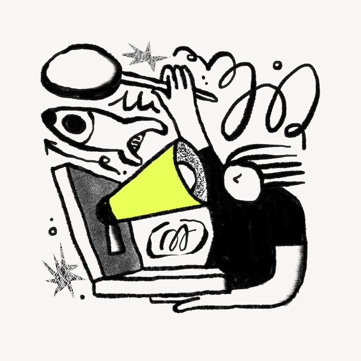 Photo digital marketing sketchy character doodle illustration