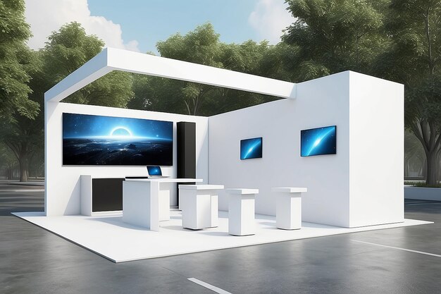 Digital Outdoor Science and Technology Exhibit Mockup con spazio bianco vuoto per posizionare il tuo disegno