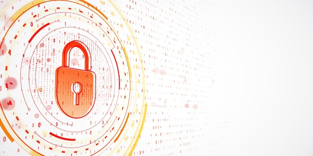 digital padlock icon with binary code on light gradient background 3d rendering
