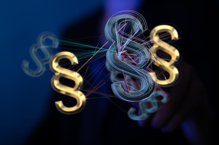 Photo digital render of a network of legal code signs