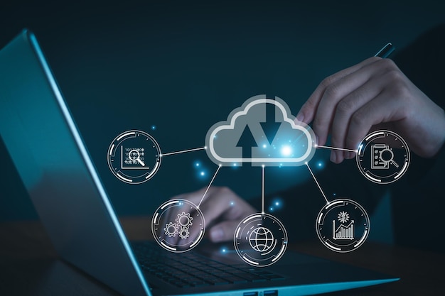 Digital transformation change management smart industryCloud technology Data storage Customer service management Networking and internet service concept