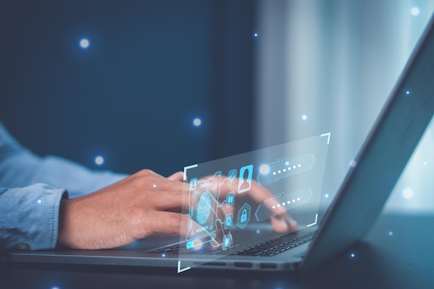 digitazione aziendale e inserimento di nome utente e password per l'accesso all'account del profilo personale connessione sicura e sicurezza dei dati su Internet concetto di password di sicurezza informatica di accesso online