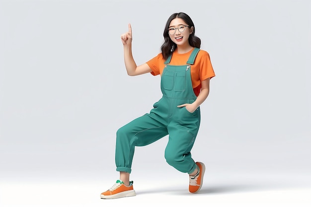 Dinamica ragazza asiatica che salta con gioia in 3D
