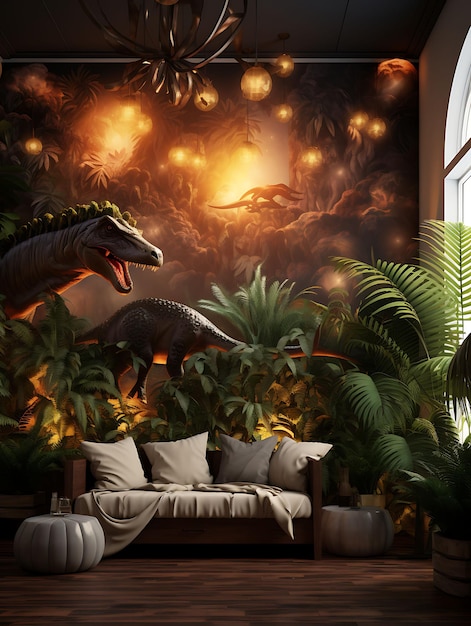 Dinosaur Adventure Room Earthy Color Theme Dinosaur Fossils Creative Live Stream Idea di sfondo