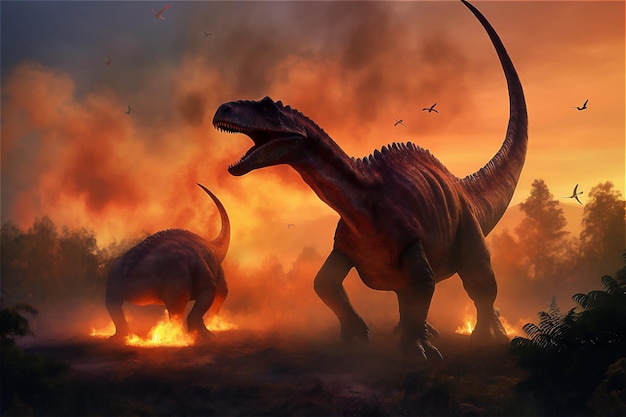 dinosauri nel fuoco fine del mondo dei dinosauri