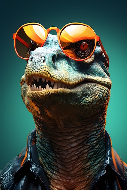 Dinosauro divertente che indossa occhiali da sole