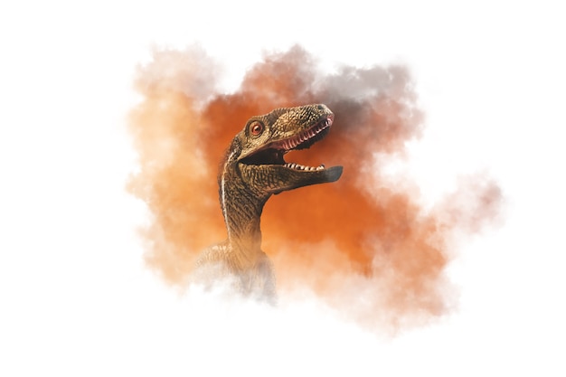 Dinosauro, Velociraptor su sfondo di fumo