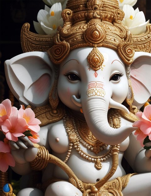 dio ganesha con testa di fiori immagine indù chaturthi statua