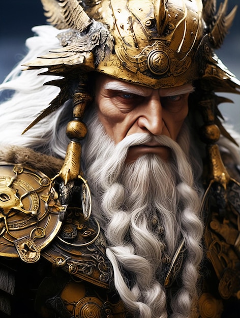 Dio scandinavo Odino con una lunga barba bianca generata dall'intelligenza artificiale