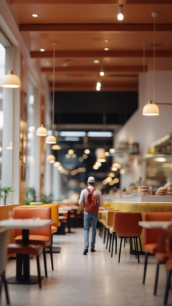 Diorama Fast Food Store Uomo che mangia hamburger patatine fritte Ristorante interno Microfotografia in miniatura