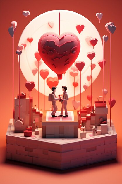 Diorama minimalista di San Valentino isometrico generato da intelligenza artificiale