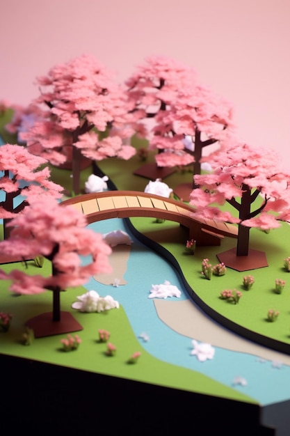 diorama minimalista in fiore di ciliegio