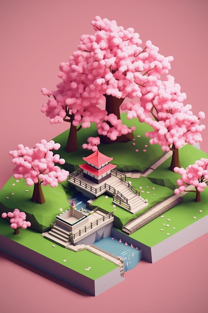 diorama minimalista in fiore di ciliegio