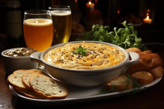 Dip di formaggio di birra con pretzel