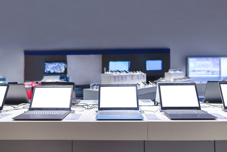 Dipartimento di computer nel negozio di tecnologia.