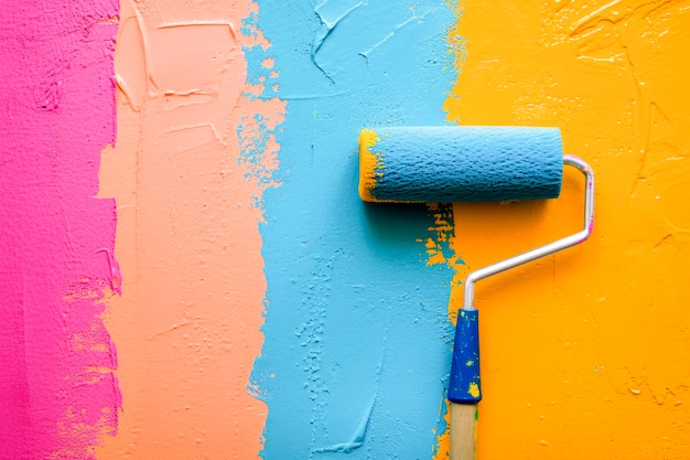 Dipingere la parete con un rullo e una tintura arancione