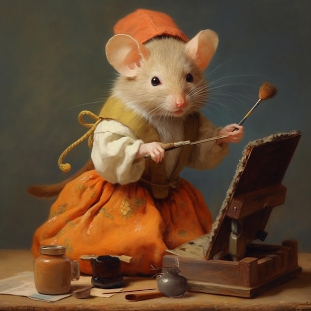 dipingere un topo con un vestito e un cappello con un pennello ai generativo