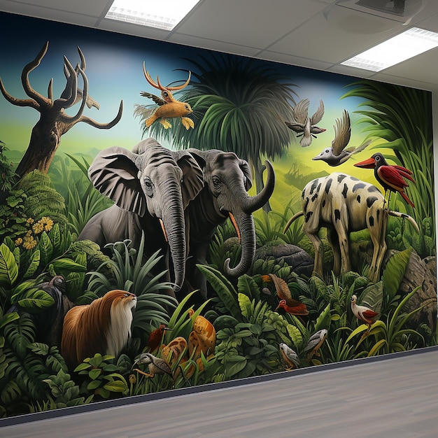 dipinti di animali sulla parete dell'ufficio