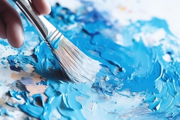 Dipinto a mano con blu e bianco su una tela bianca