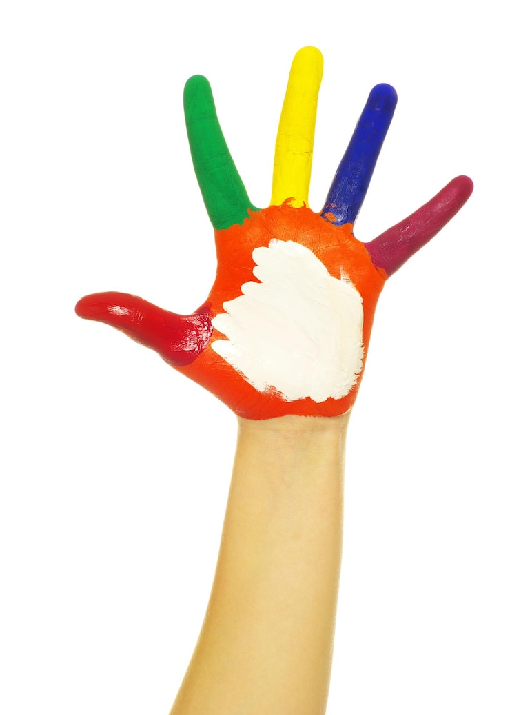 Foto dipinto a mano con vernici colorate su bianco