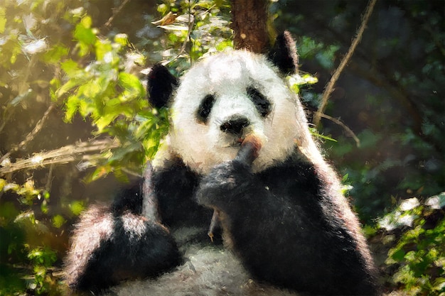 Dipinto a olio dell'orso panda gigante in Cina