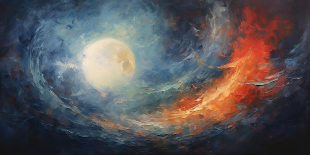 Dipinto a olio di una luna nel cielo tela di arte grafica in colori blu scuro illustrazione