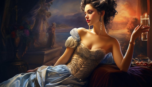 dipinto a olio pieno di ricco stile retrò con un'elegante signora nella fotografia riflessa nell'immagine
