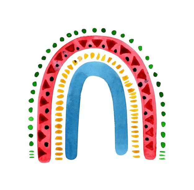 Dipinto ad acquerello carino arcobaleno infantile con fiori Viola blu rosso giallo e verde meteo