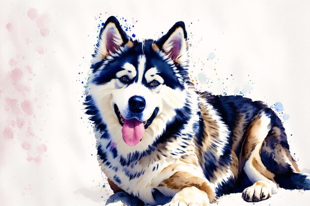 Dipinto ad acquerello del Majestic Siberian Husky Un vero spirito di bellezza artica