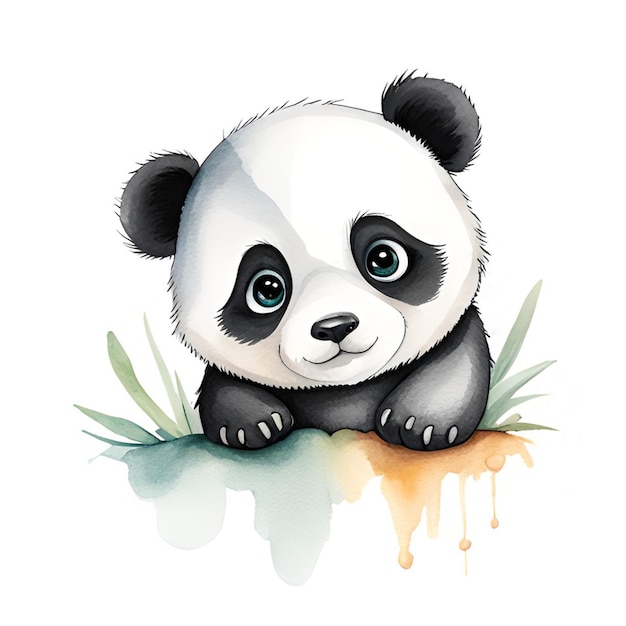 Dipinto ad acquerello di un piccolo panda carino