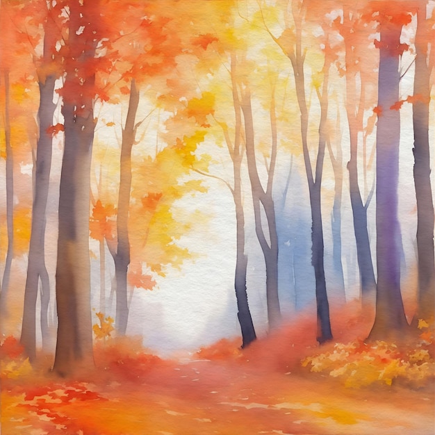 Dipinto ad acquerello di un sentiero attraverso una foresta