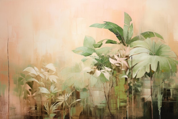 Dipinto ad olio di piante verdi Bella immagine illustrativa AI generativa