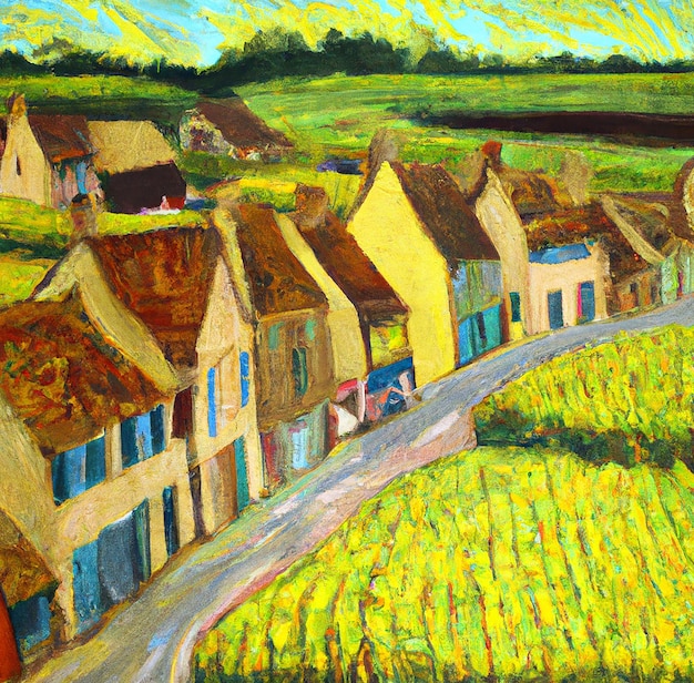 Dipinto ad olio di un villaggio in stile Vang Gogh