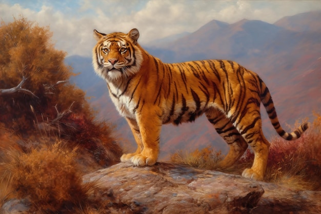 Dipinto ad olio su tela tigre nella foresta
