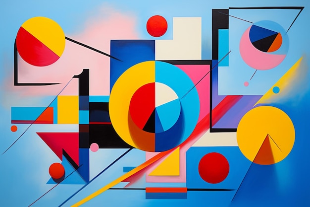 dipinto astratto di una composizione geometrica colorata con uno sfondo blu ai creativo