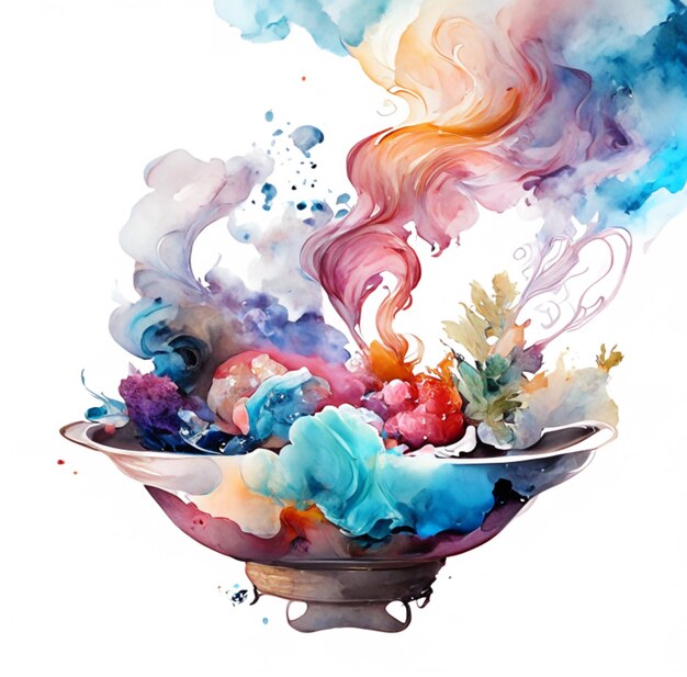 Dipinto con bellissimi acquerelli in molti colori Creazione culinaria Generativa AI