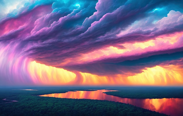 dipinto di nuvole colorate su uno specchio d'acqua