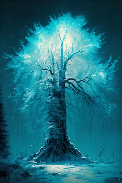 Dipinto di un albero nel mezzo della notte generativa ai