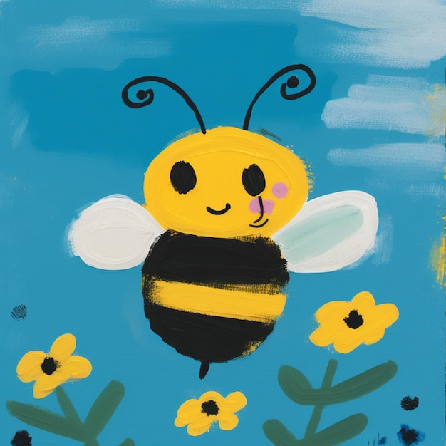 dipinto di un'ape con un sorriso sul volto circondato da fiori ai generativi